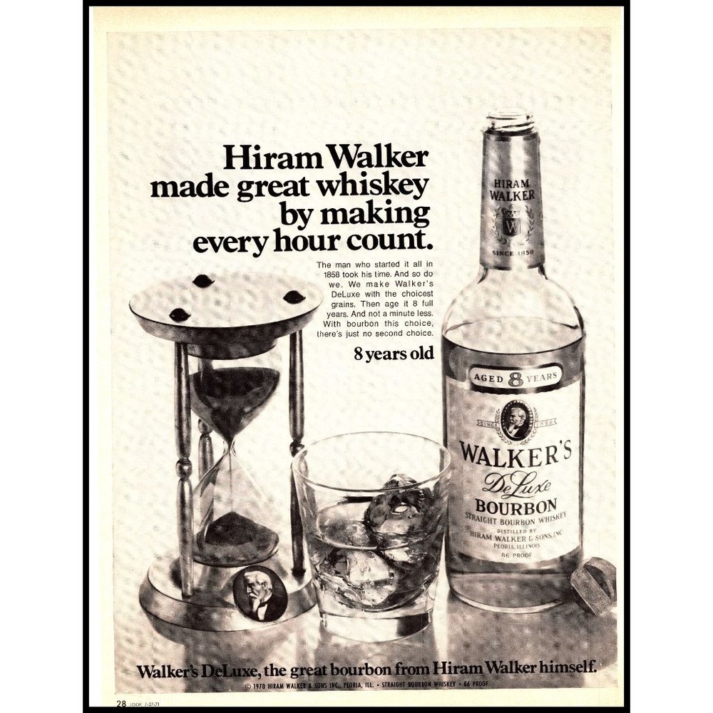 1971 Walker's Deluxe Bourbon Vintage Print Ad Hourglass Sand Wall Art Photo